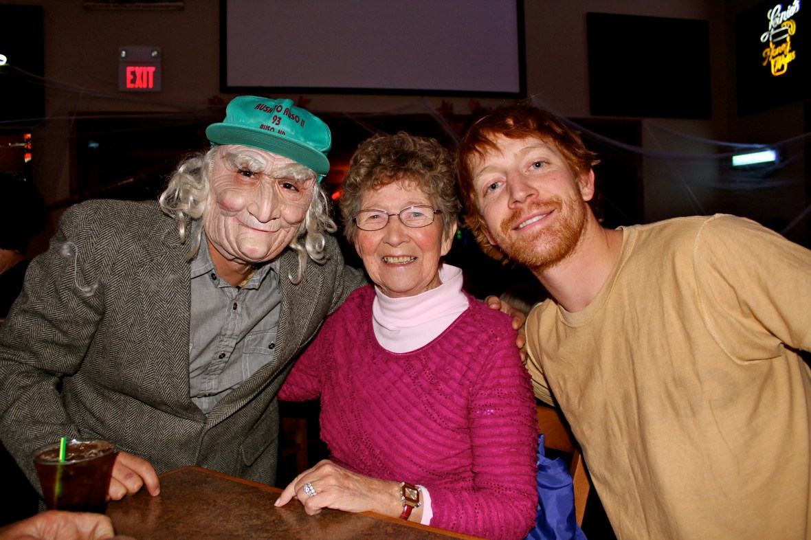 Grandma at the Halloween show. That is actually not a creepy old man on the left - it is our cousin Adam in a mask!